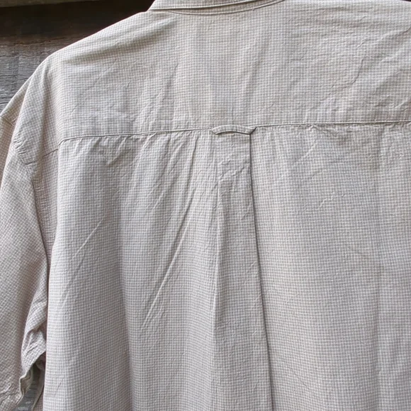 Columbia Mens Large Short Sleeve Button Up Cotton Shirt Plaid Tan and White - Picture 9 of 11